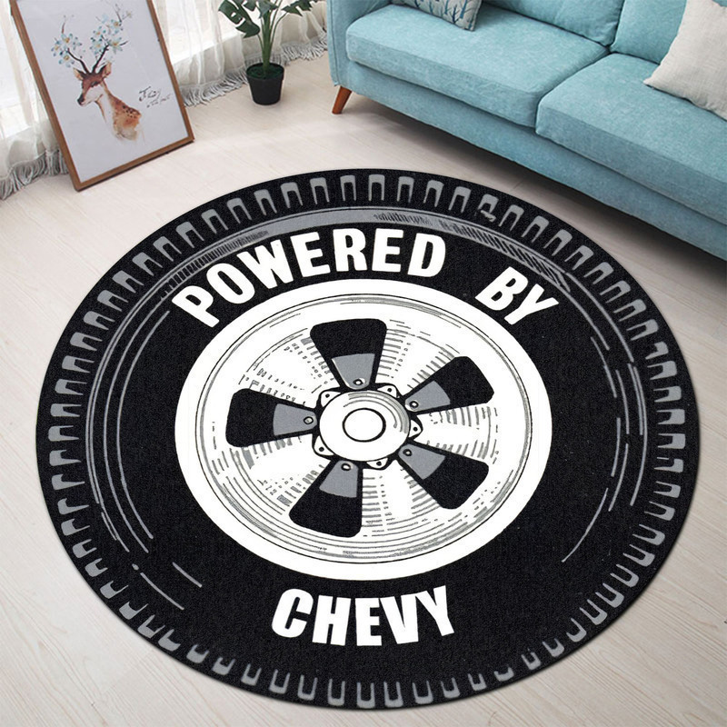 Power By Chevy Wheel Vintage Hot Rat Rod Drag Racing Round Rug Carpet Bedroom Livingroom Home Decor