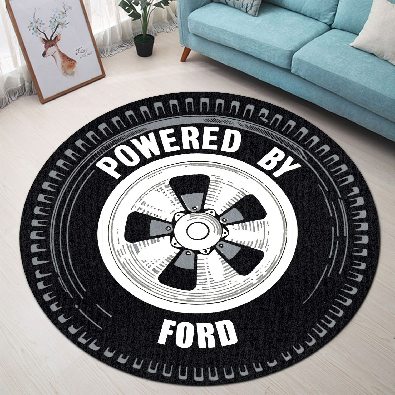 Power By Ford Wheel Vintage Hot Rat Rod Drag Racing Round Rug Carpet Bedroom Livingroom Home Decor