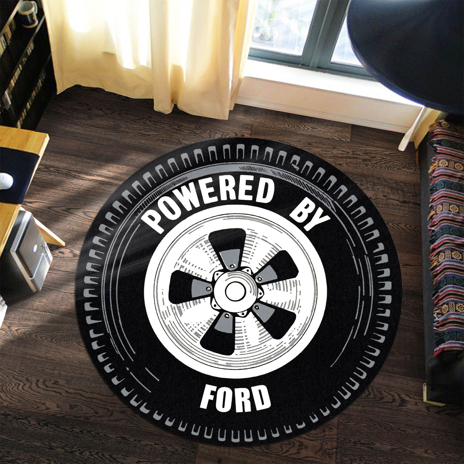 Power By Ford Wheel Vintage Hot Rat Rod Drag Racing Round Rug Carpet Bedroom Livingroom Home Decor - Image 3