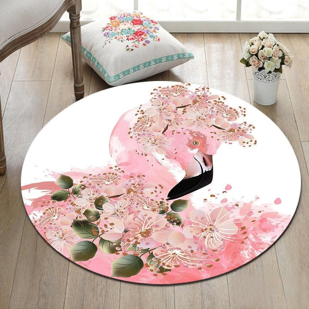 Pretty Flamingo Round Rug Carpet Bedroom Livingroom Home Decor