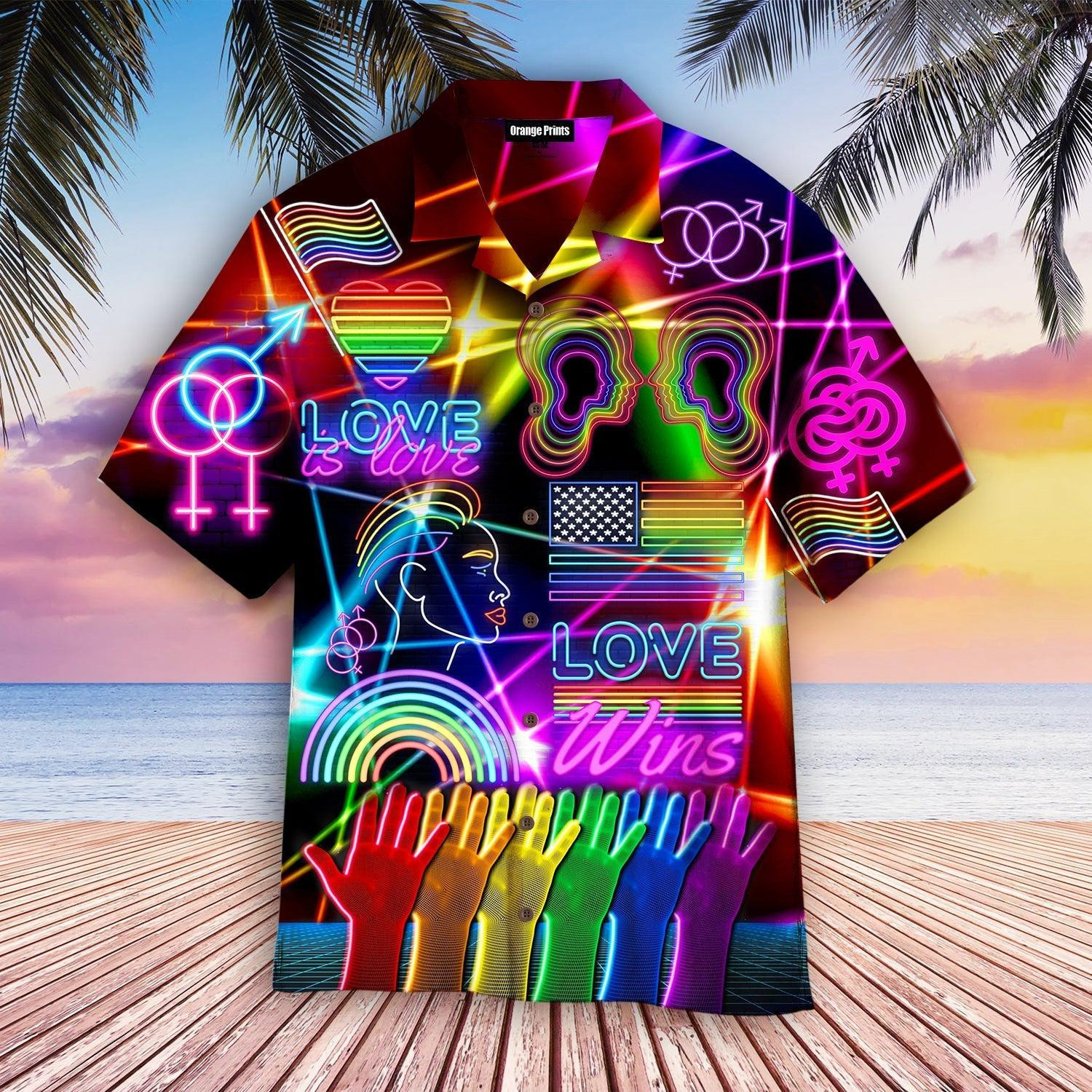 Pride Bar Crawl Neon Style Love Is Love Pride Month Hawaiian Shirt