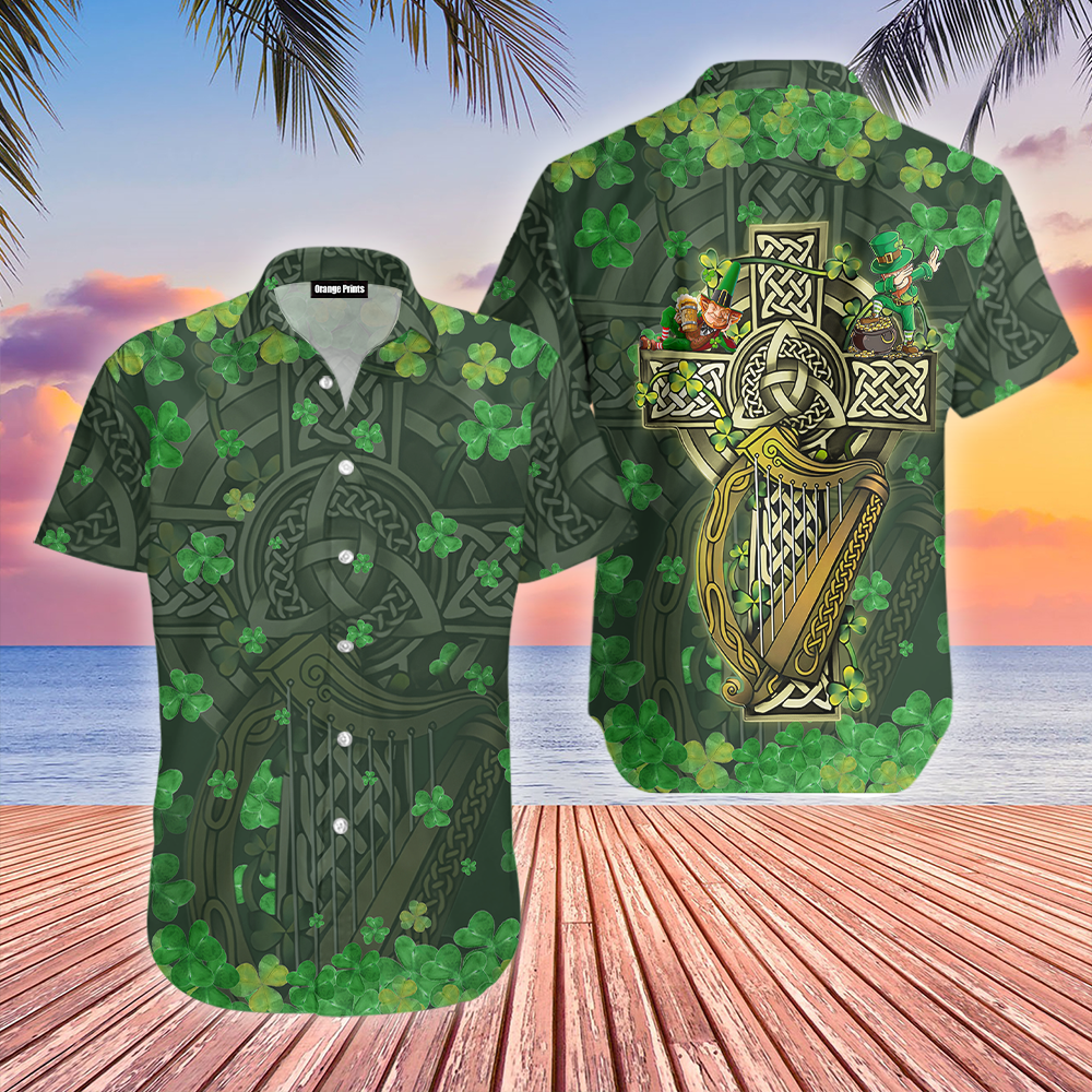 Products Saint Patrick's Day Shamrock The Celtic Cross Harp Irish Hawaiian Shirt