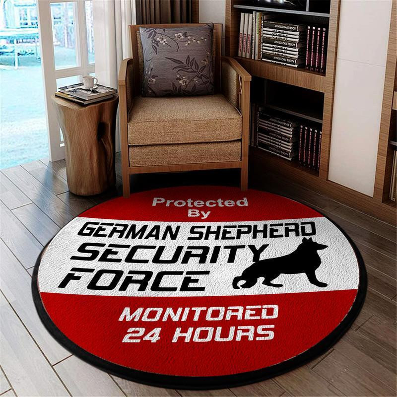 Protected By German Shepherd Security Force Living Room Round Rug Carpet Bedroom Livingroom Home Decor
