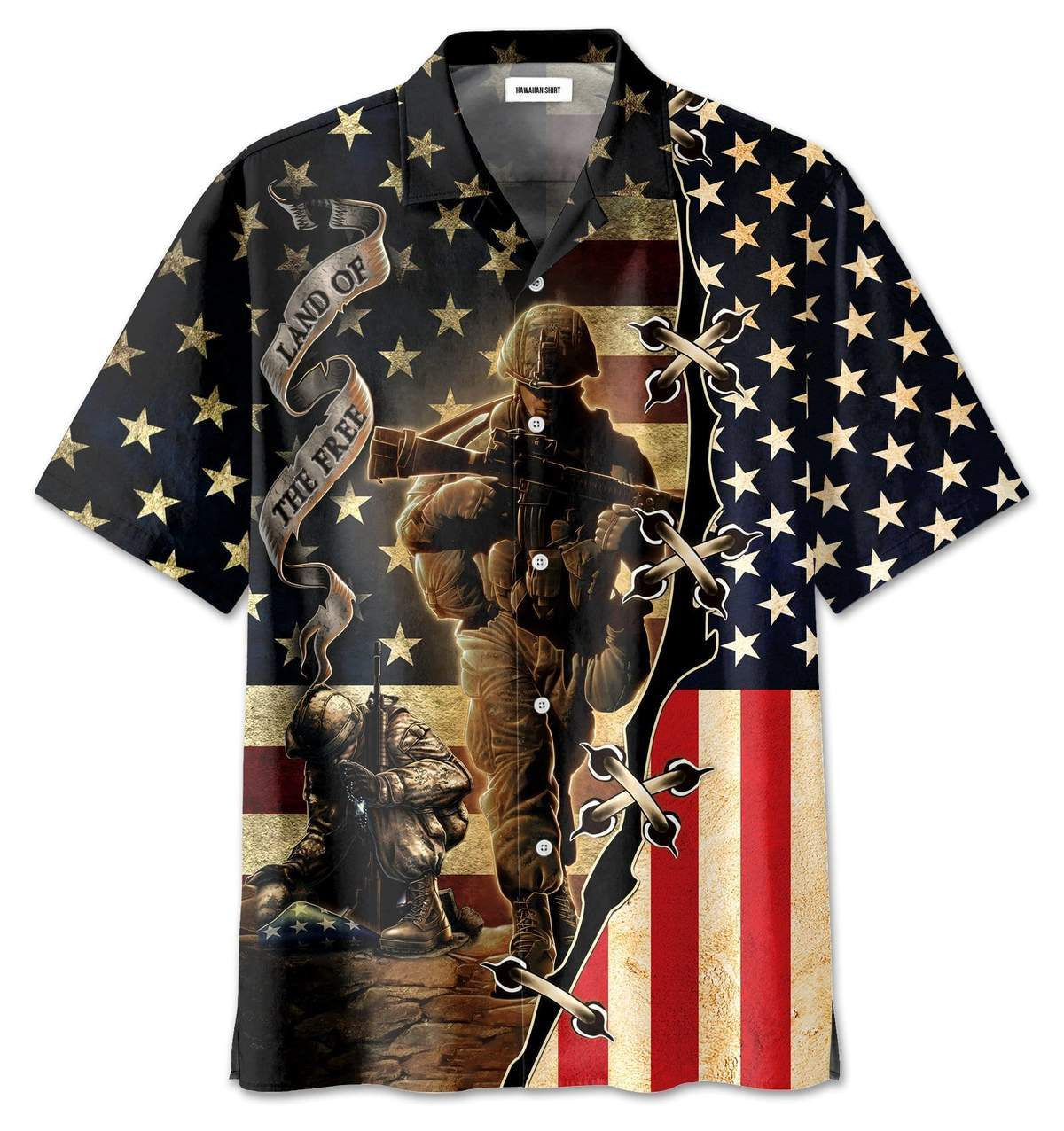 Proud American Veteran US Flag Land Of The Free Hawaiian Shirt