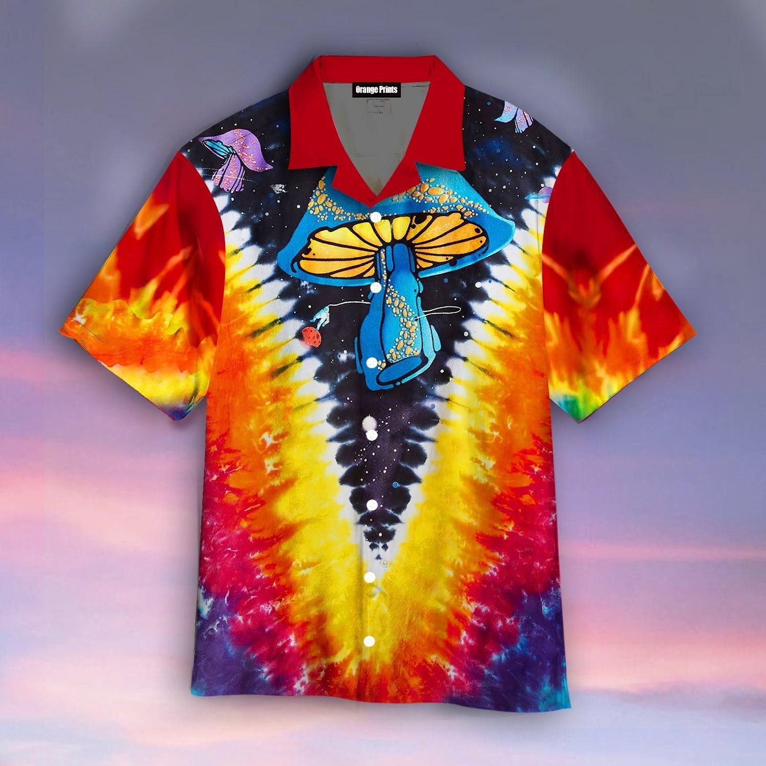 Psychedelic Art Magic Mushroom Trippy Hippie Tie Dye Hawaiian Shirt