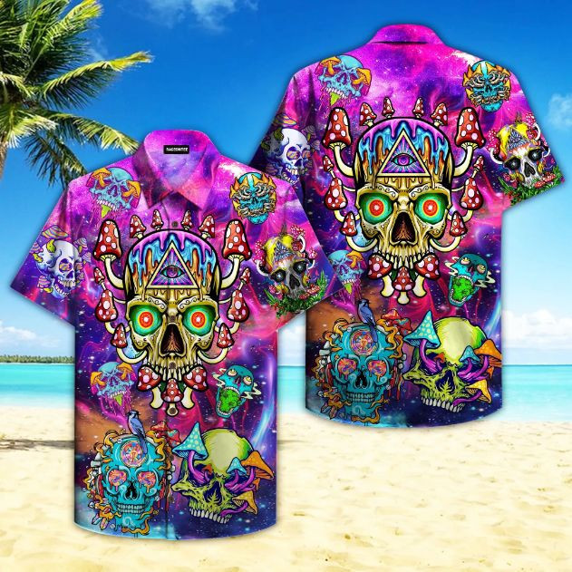 Psychedelic Skull Mushroom Hippie Hawaiian Shirt