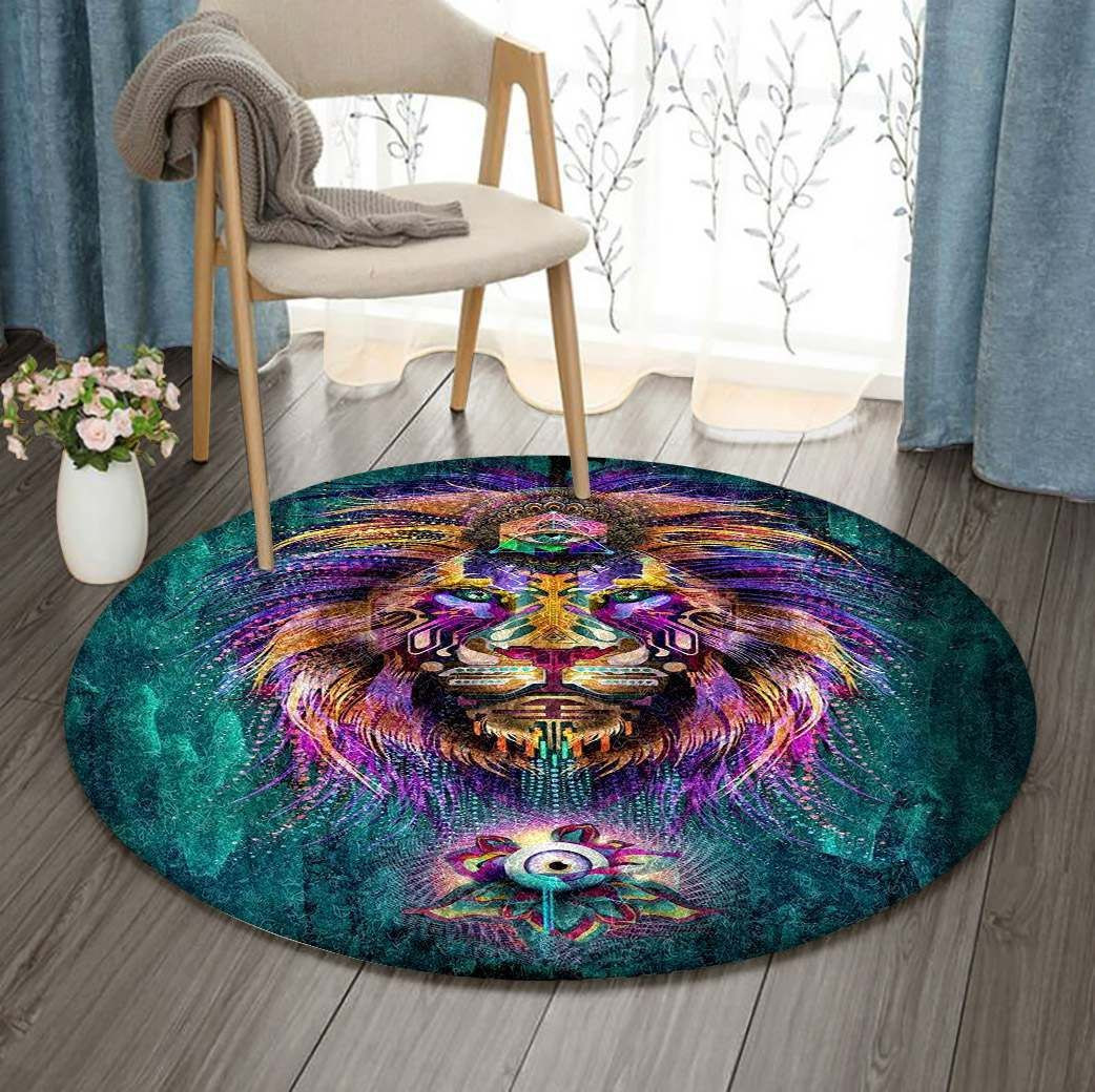 Psychedelic Trippy Rainbow Lion Round Rug Carpet Bedroom Livingroom Home Decor
