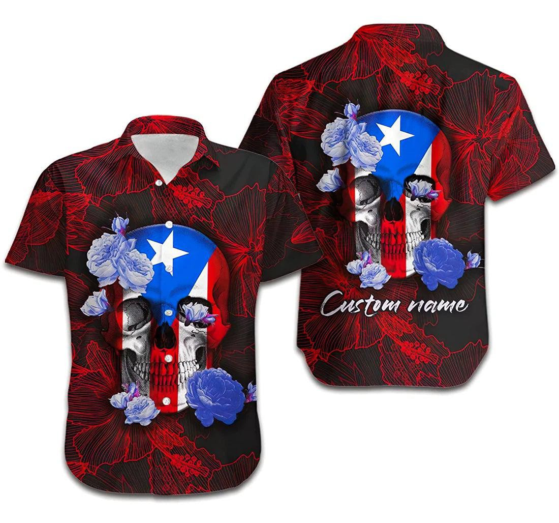 Puerto Rico Skull Red Lily Flower Hawaiian Shirt