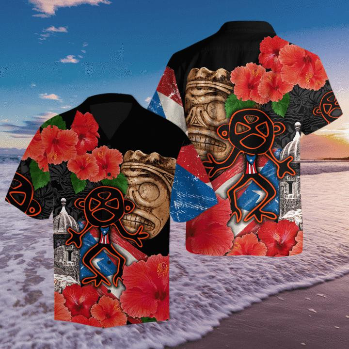 Puerto Rico Sol Taino With Maga Flower Hawaiian Shirt