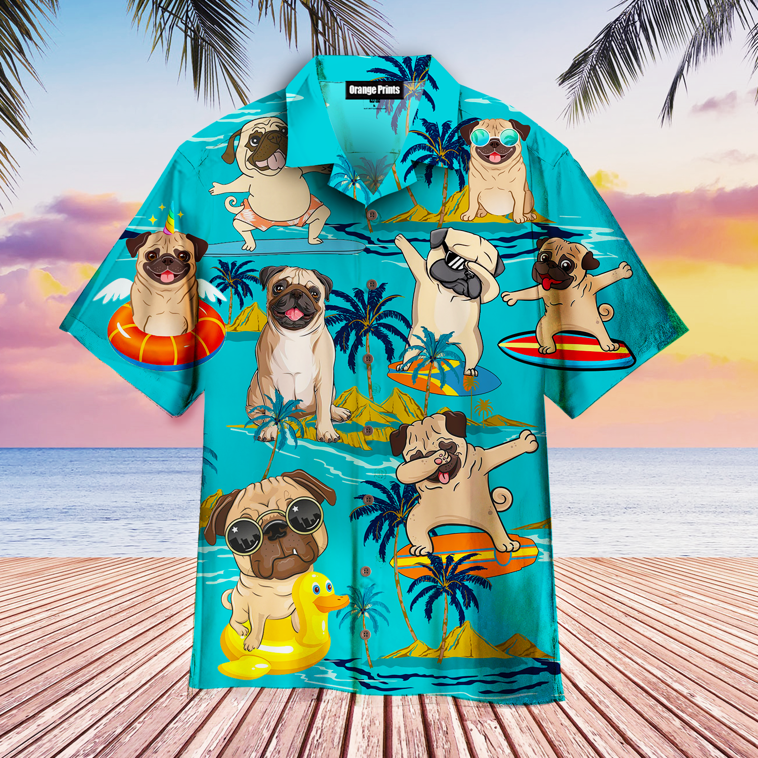 Pug Dog Surfing Hawaiian Shirt