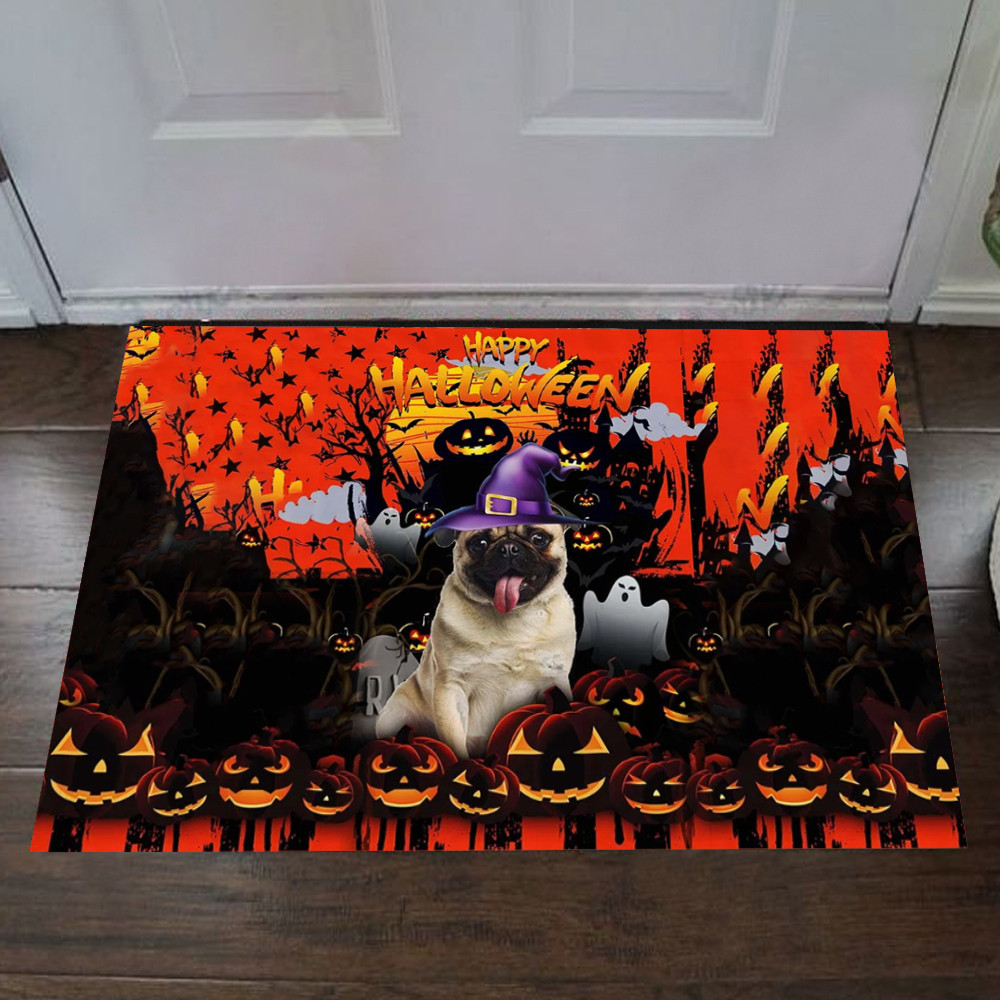 Pug Happy Halloween Rubber Doormat Cute Halloween Door Decorations Gifts For Pug Lovers