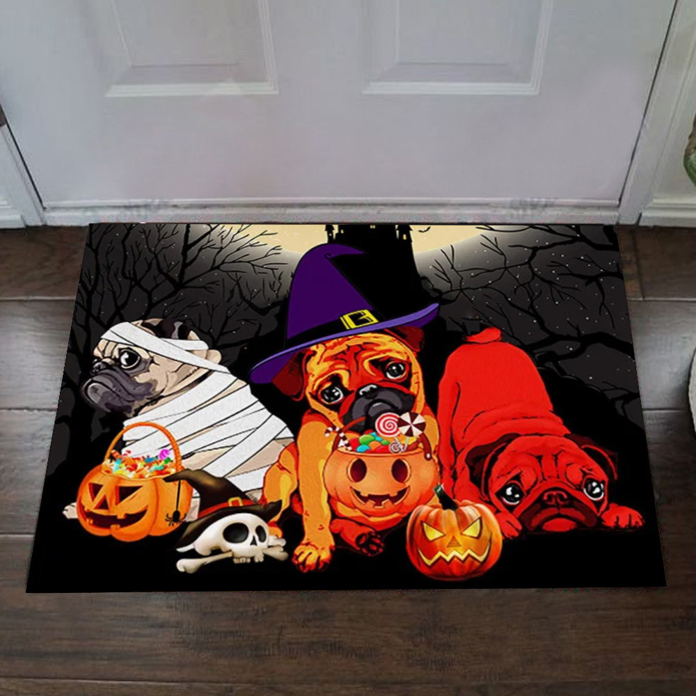 Pug Happy Halloween Rubber Doormat Pug Lover Inside Front Door Mat For Halloween