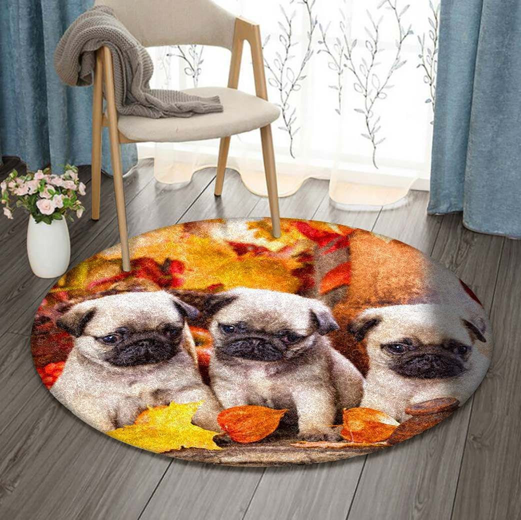 Pug In Autumn Round Rug Carpet Bedroom Livingroom Home Decor