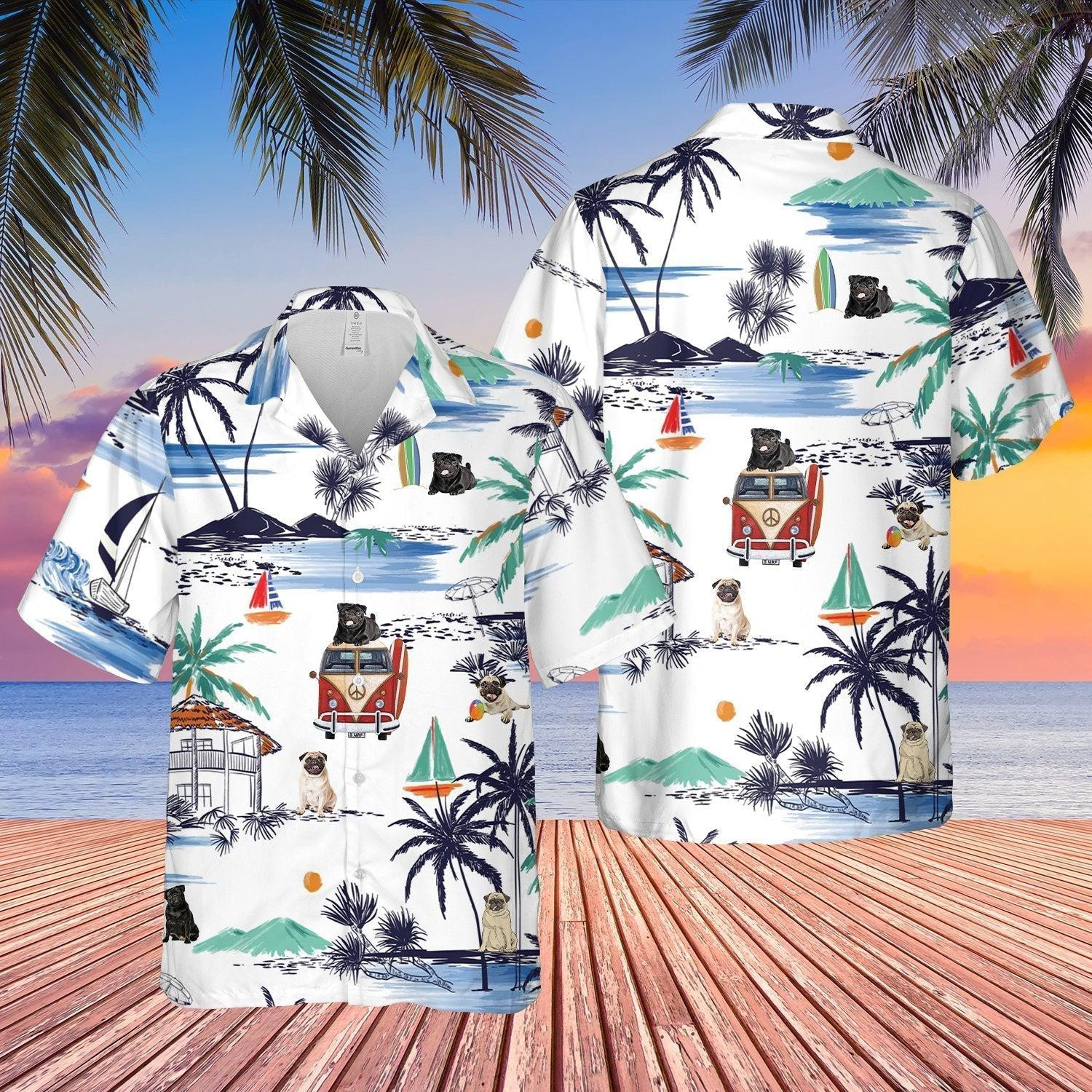 Pug Peace On Beach Hawaiian Shirt
