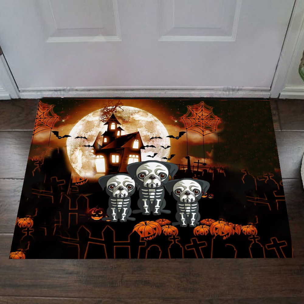 Pug Skeleton Halloween Rubber Doormat Pug Owner Scary Halloween Decoration Ideas