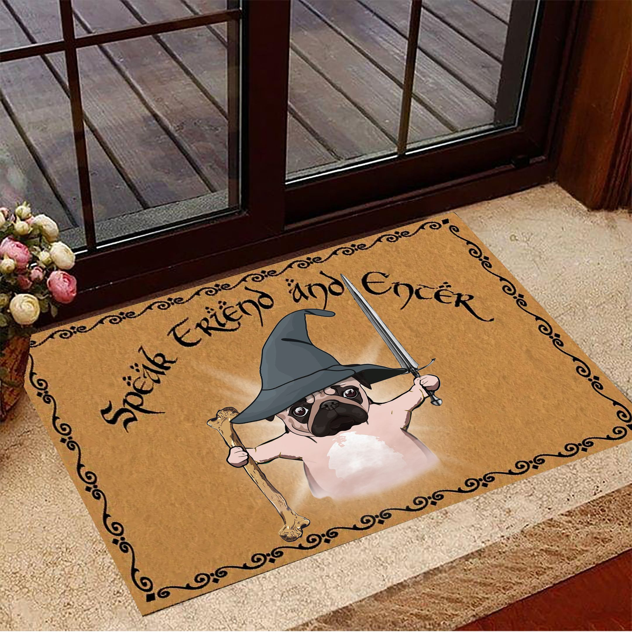 Pug Speak Friend And Enter Rubber Doormat Dog Gandalf Lord Of The Rings Decor Gift For Fans