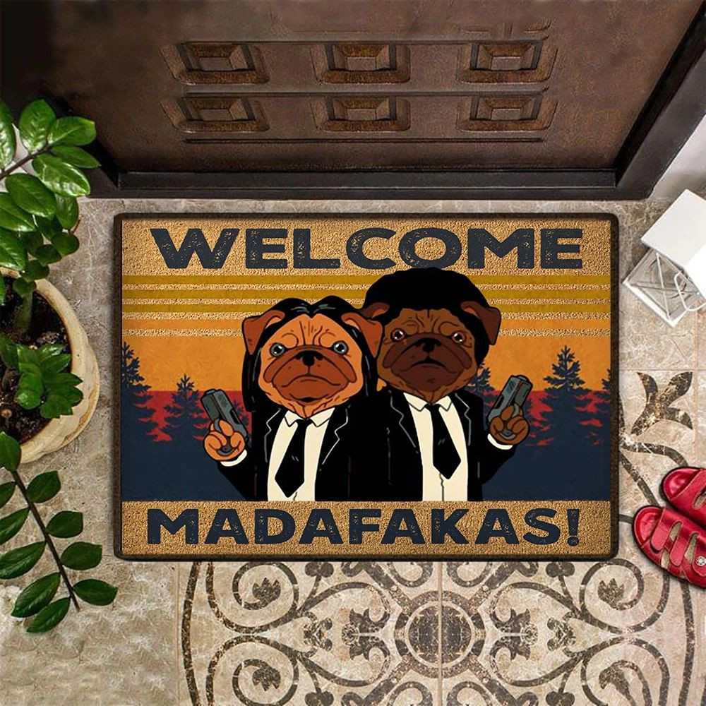 Pugs Gunman Welcome Madafakas Rubber Doormat Funny Welcome Mat Front Door Mat Inside Outside
