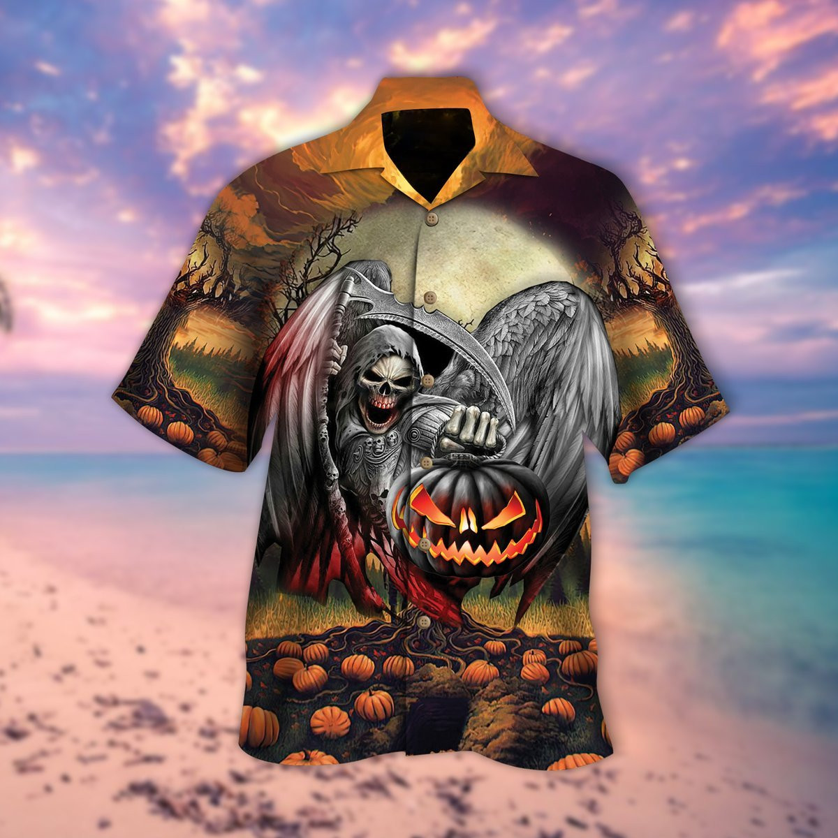 Pumpkin and Skull Lantern Halloween Hawaiian Shirt