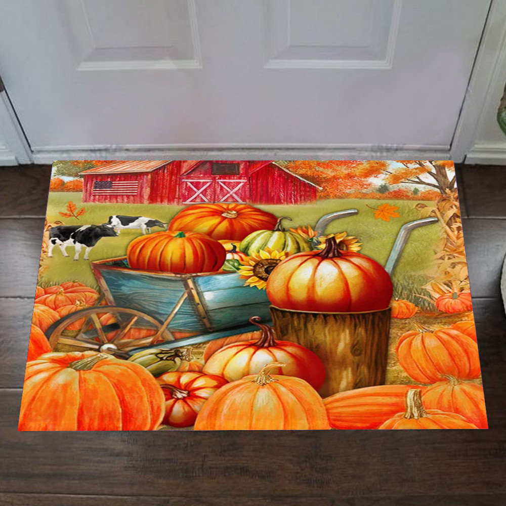 Pumpkin Farm Fall Rubber Doormat Autumn Welcome Halloween Front Door Decor