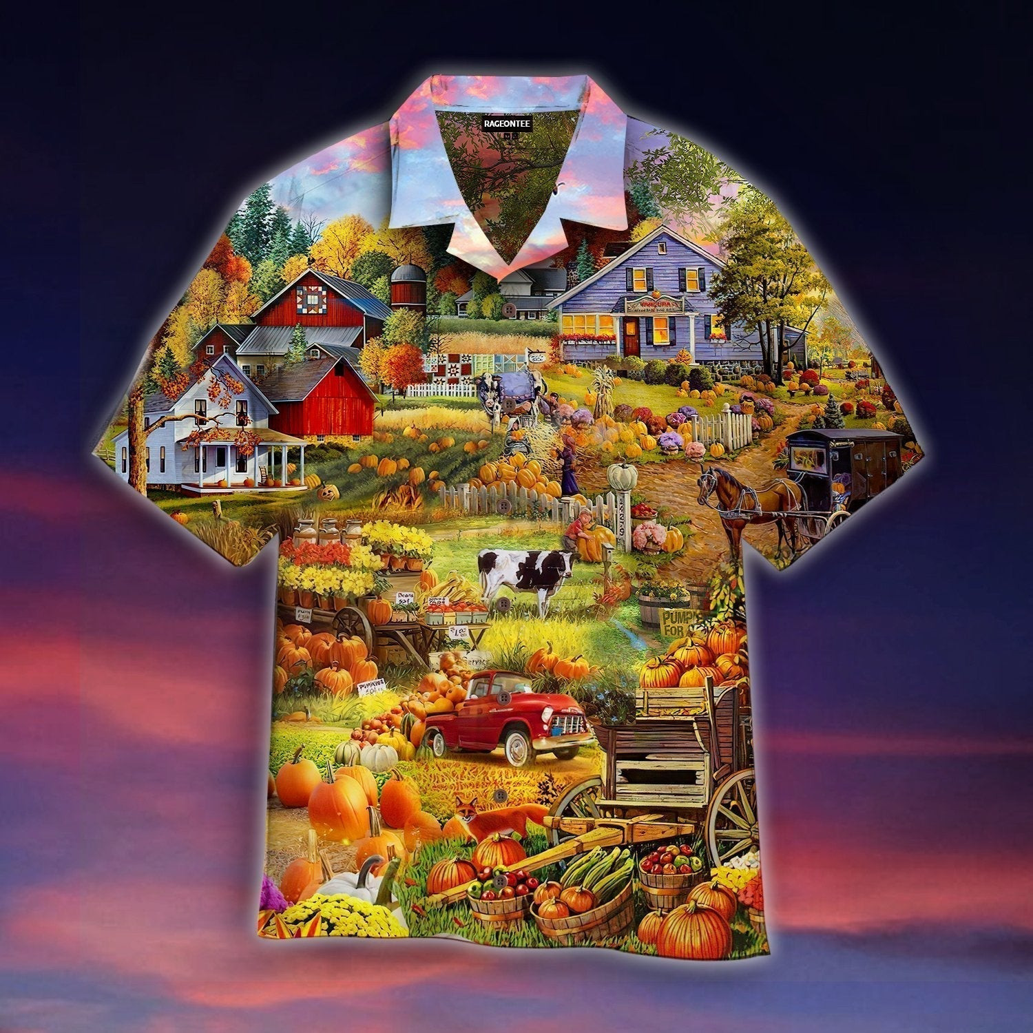 Pumpkin Havest Time Farmer Halloween Hawaiian Shirt