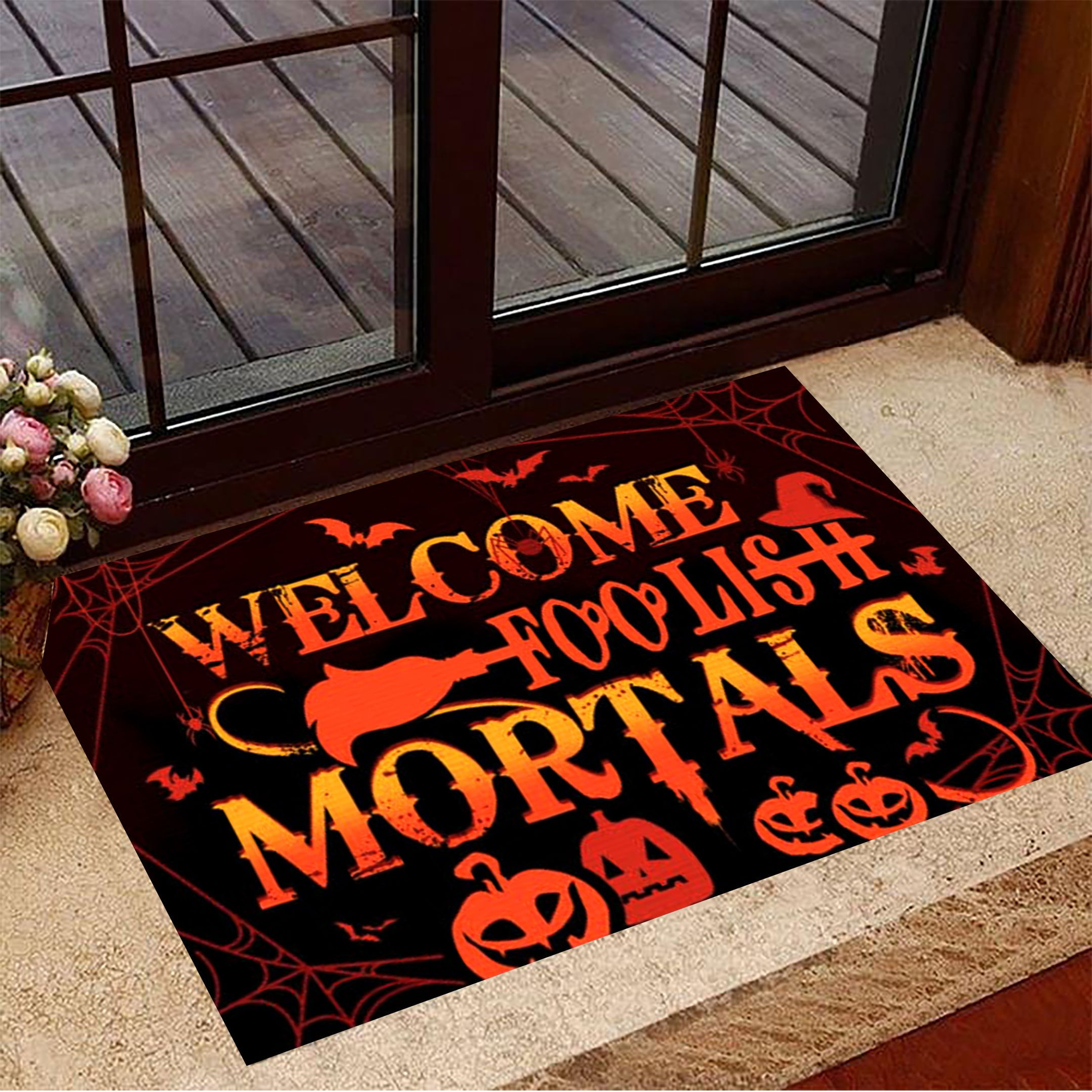 Pumpkin Welcome Foolish Mortals Rubber Doormat Witch Rubber Doormat Halloween Witch Decor
