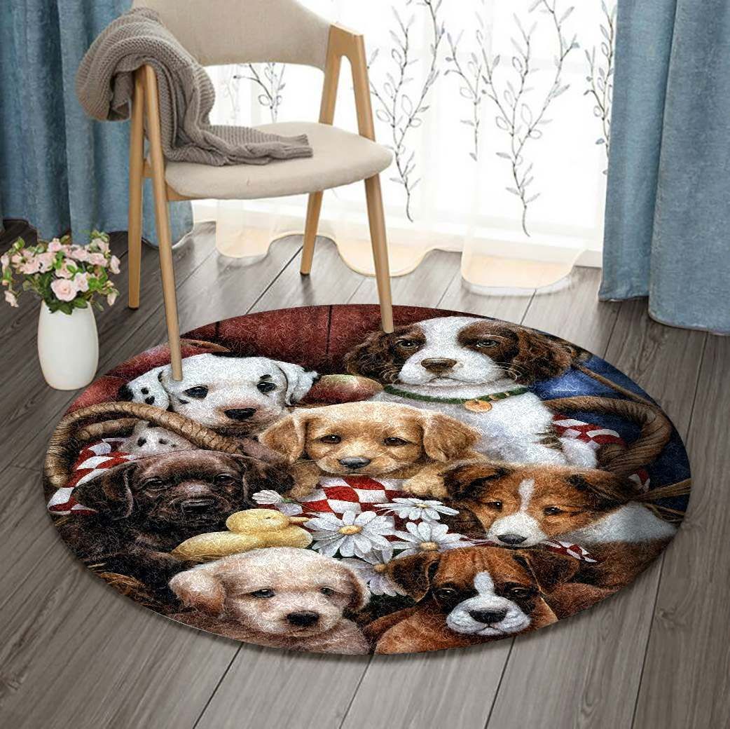 Puppies Labrador Golden Boxer Collie Round Rug Carpet Bedroom Livingroom Home Decor