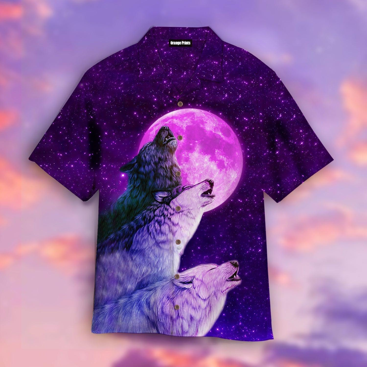 Purple Moon Wolf Hawaiian Shirt