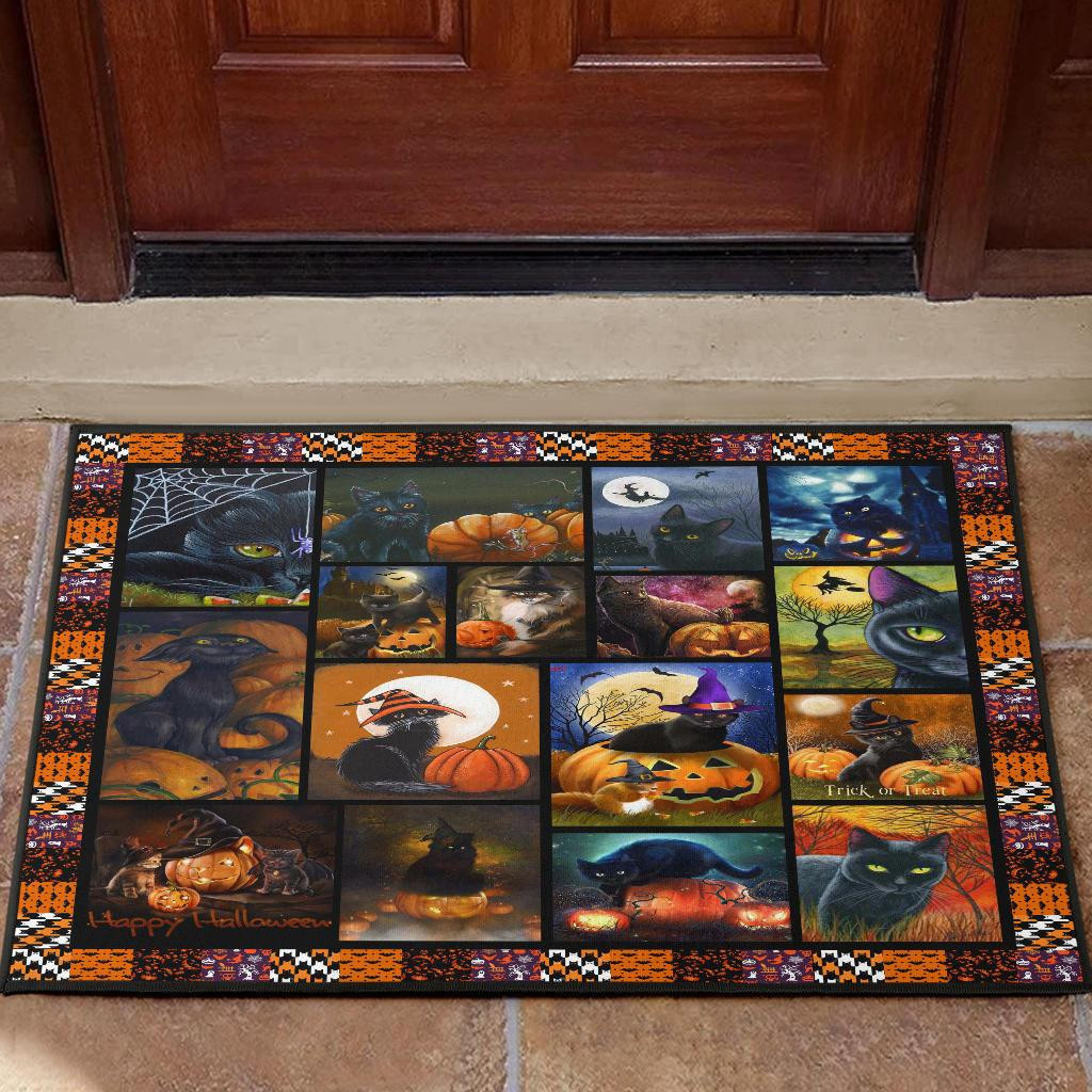 Quilt cat halloween Rubber Doormats