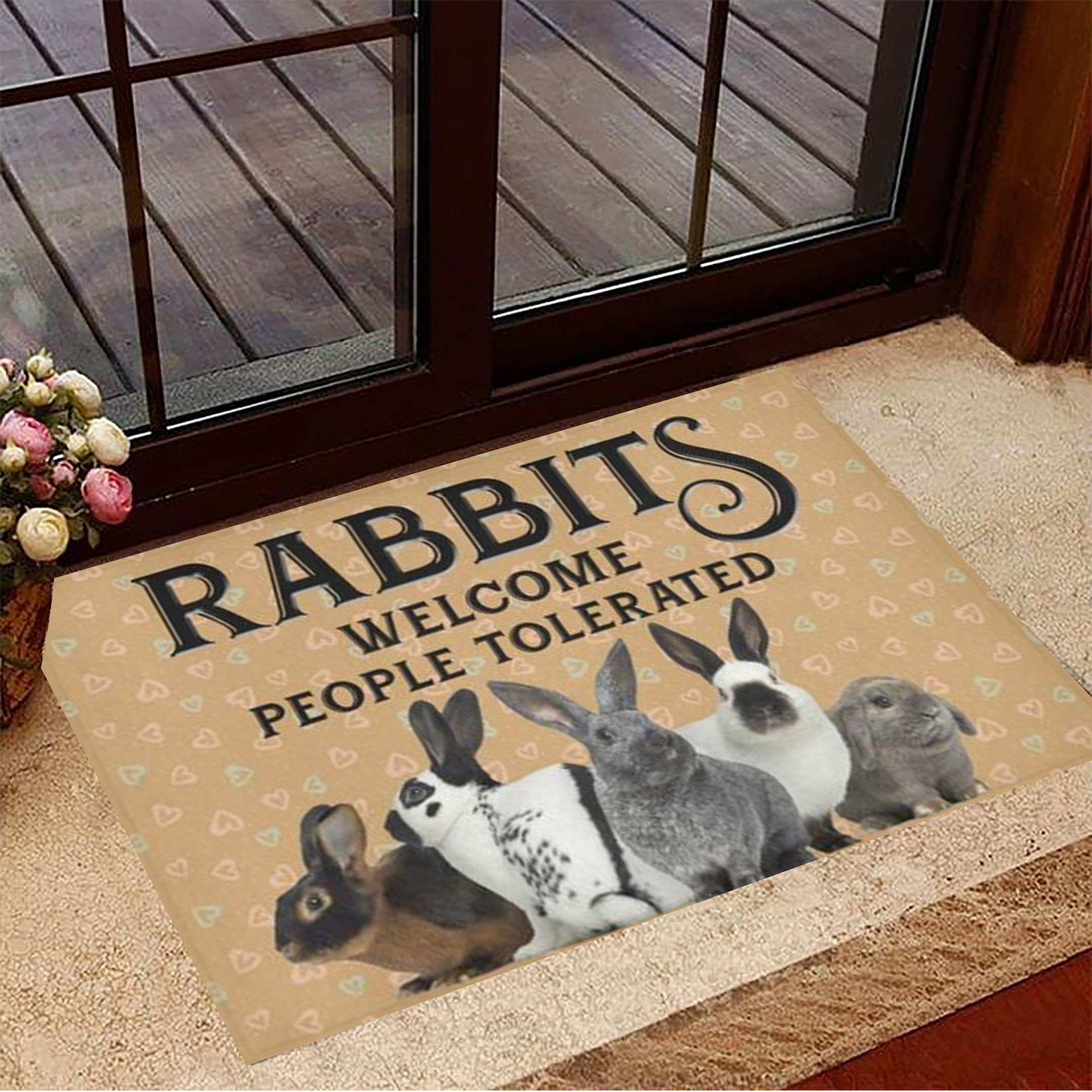 Rabbits Welcome People Tolerated Rubber Doormat Bunny Rubber Doormat Home Decor