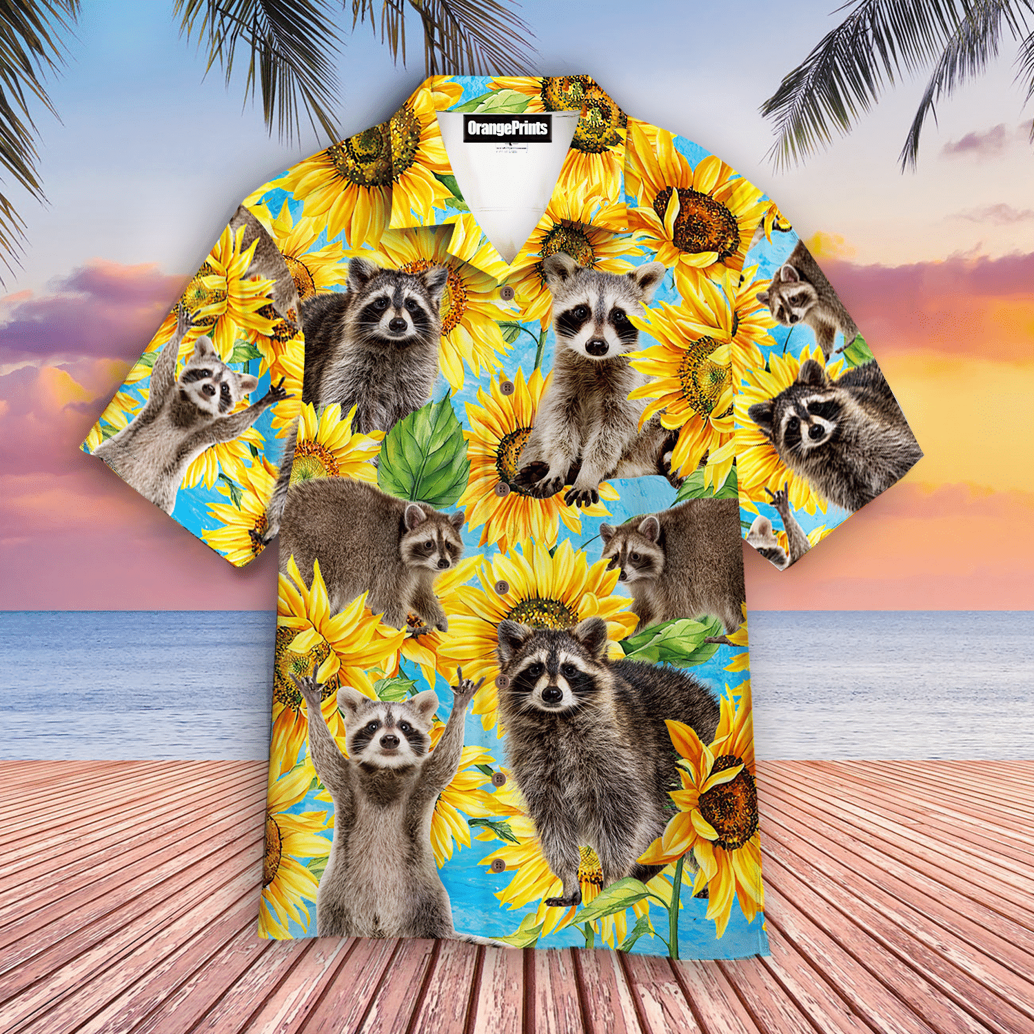Raccoon Loves Sunflower Hawaiian Shirt