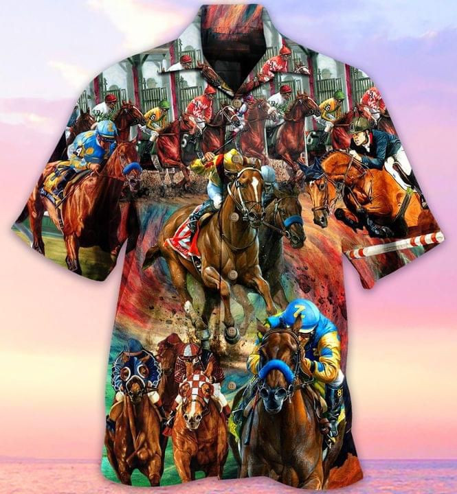 Race Horse Print Hawaiian Shirt