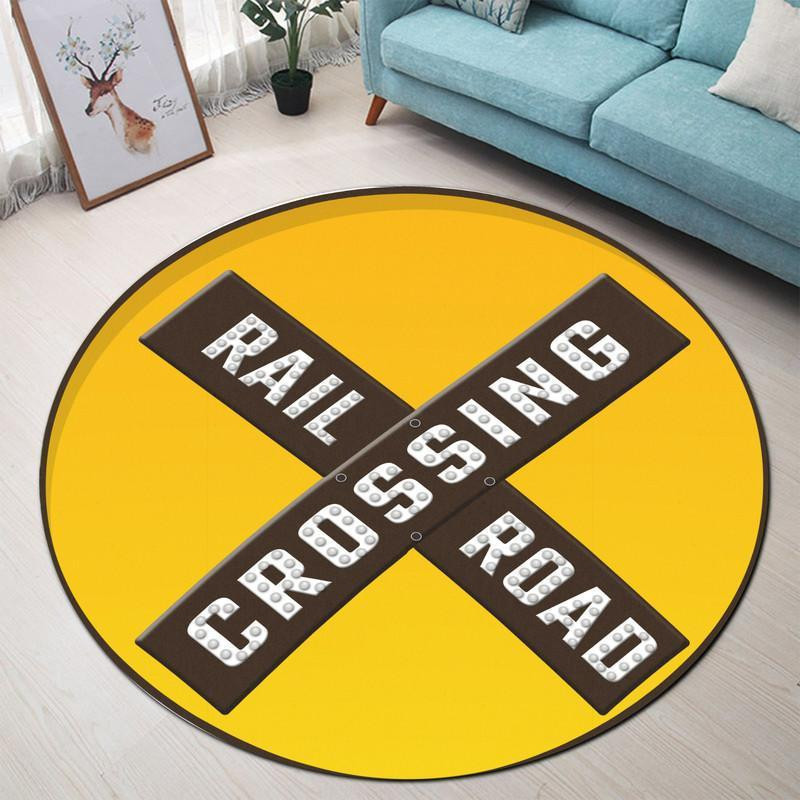 Railroad Crossing Living Room Round Rug Carpet Bedroom Livingroom Home Decor