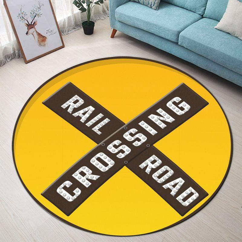 Railroad Crossing Round Rug Carpet Bedroom Livingroom Home Decor