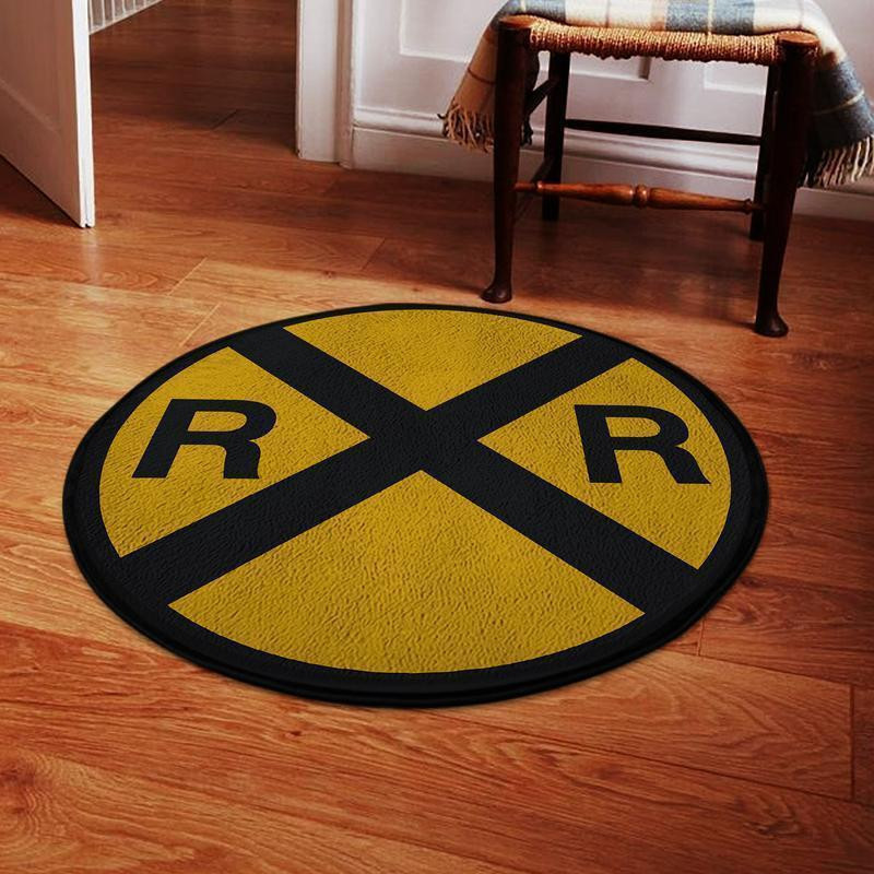 Railway Round Mat Railroad Sign Round Rug Carpet Bedroom Livingroom Home Decor