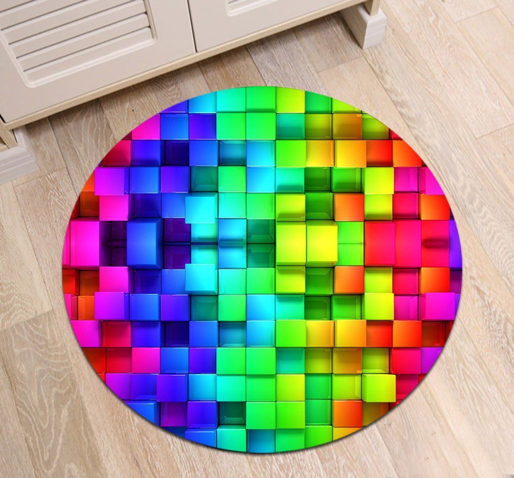 Rainbow Colorful Cube Round Rug Carpet Bedroom Livingroom Home Decor