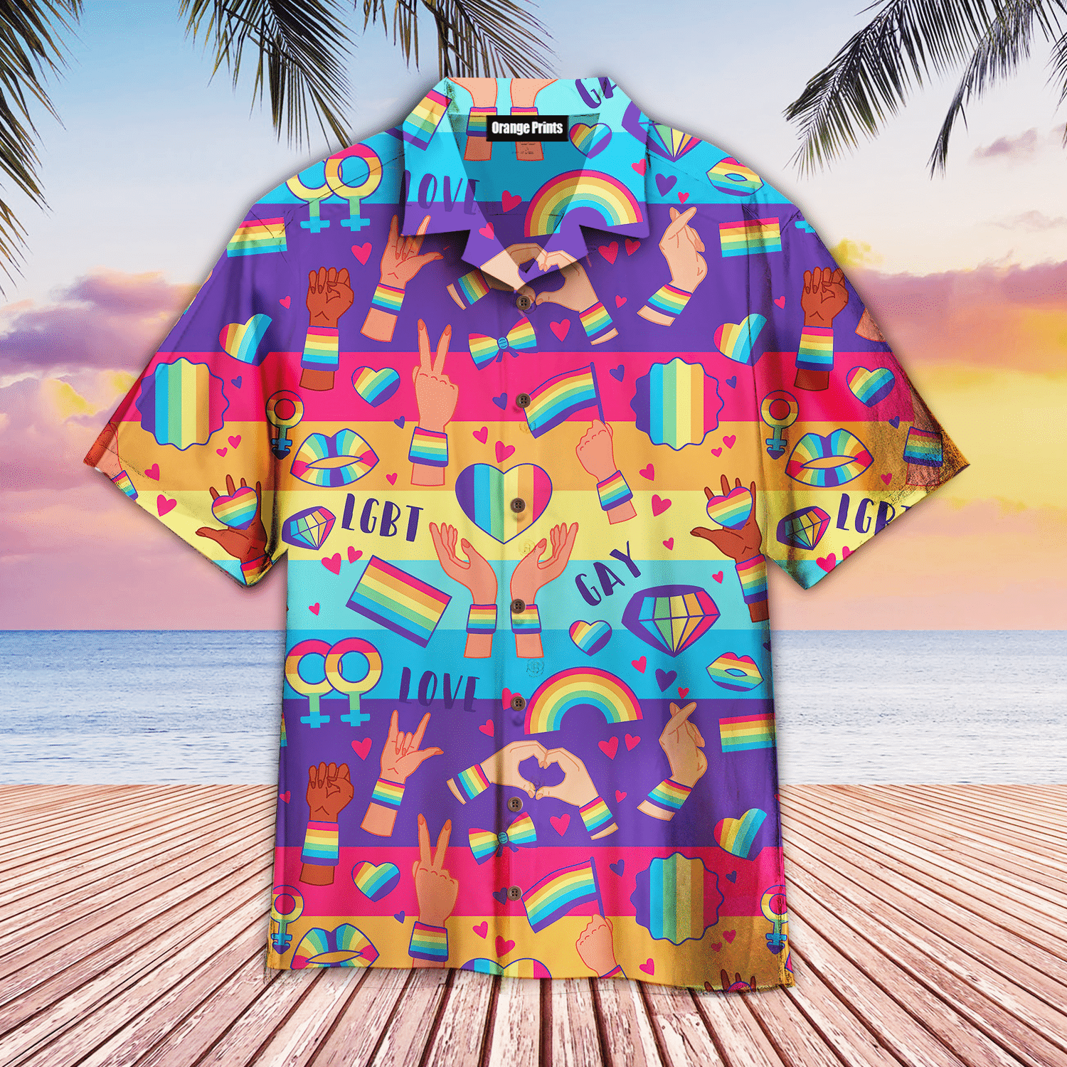 Rainbow LGBT Rights Symbols Hawaiian Shirt