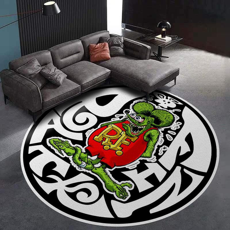 Rat Fink Hot Rod Garage Living Room Round Rug Carpet Bedroom Livingroom Home Decor - Image 5