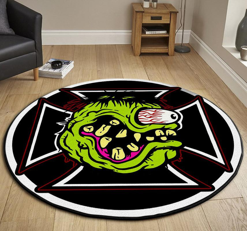 Rat Fink Hot Rod Garage Round Rug Carpet Bedroom Livingroom Home Decor - Image 3