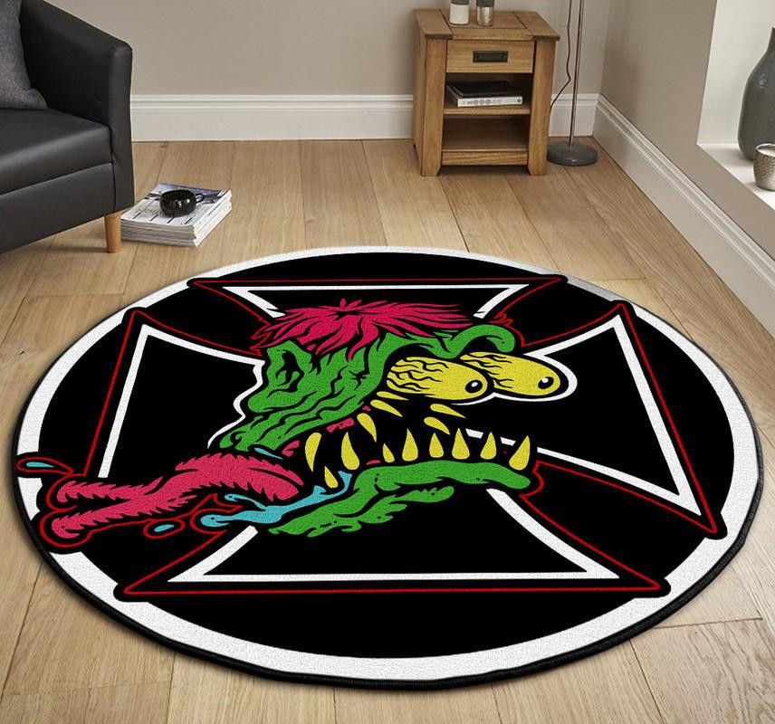 Rat Fink Hot Rod Garage Round Rug Carpet Bedroom Livingroom Home Decor - Image 3