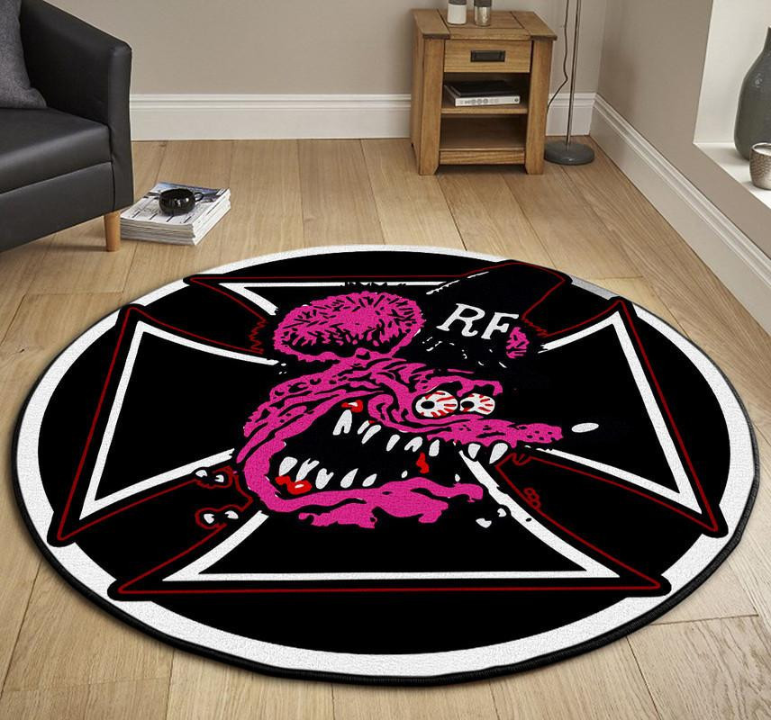 Rat Fink Hot Rod Garage Round Rug Carpet Bedroom Livingroom Home Decor - Image 3