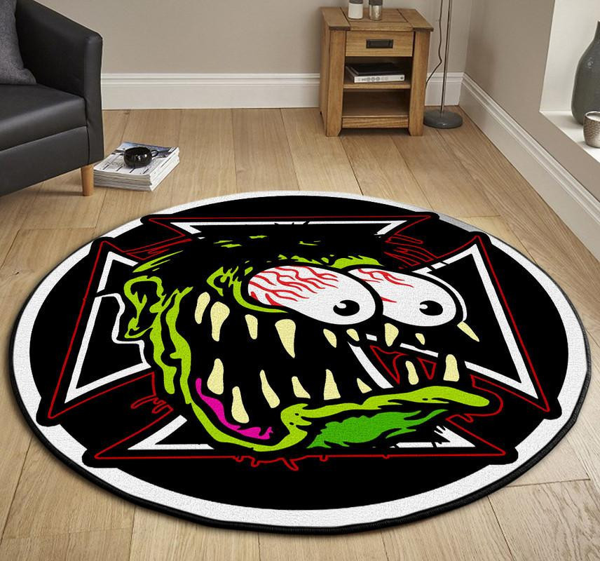 Rat Fink Hot Rod Garage Round Rug Carpet Bedroom Livingroom Home Decor - Image 3