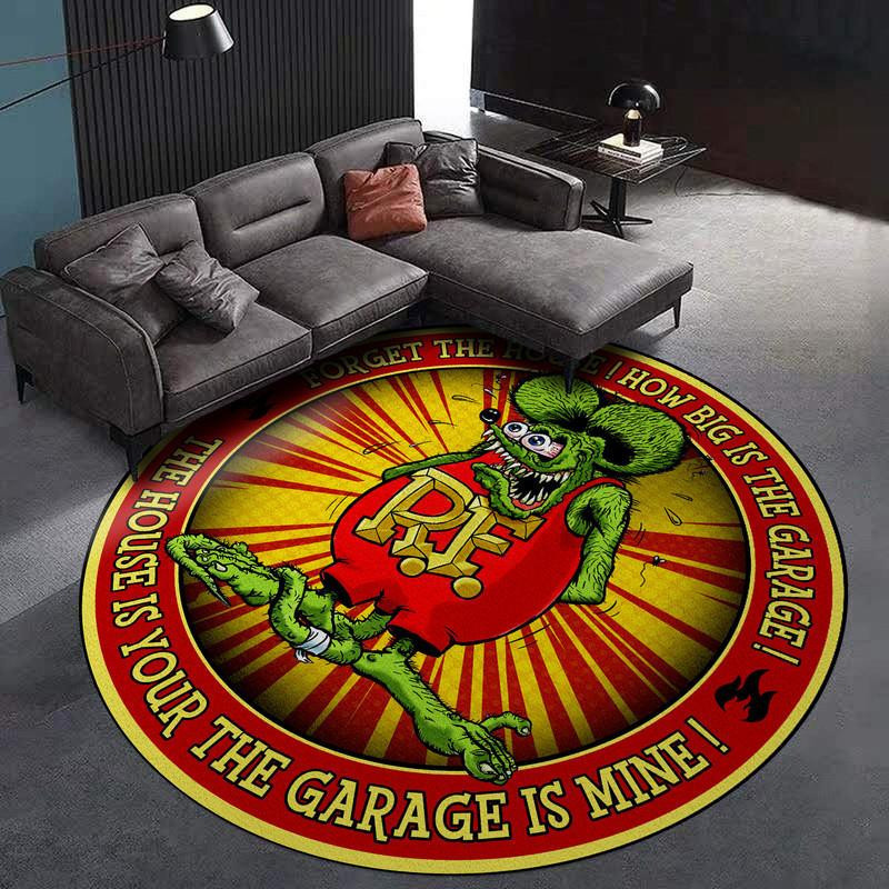 Rat Fink Hot Rod Garage Round Rug Carpet Bedroom Livingroom Home Decor - Image 3