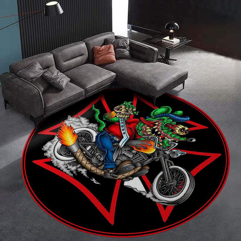 Rat Fink Motocycle Living Room Round Rug Carpet Bedroom Livingroom Home Decor
