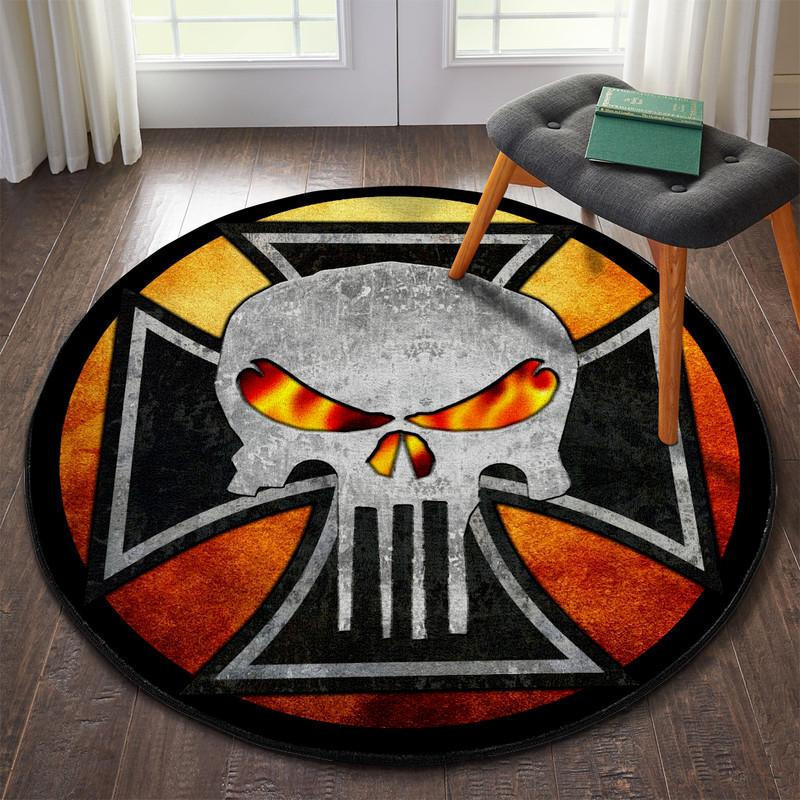 Rat Rod Iron Cross Skull Round Rug Carpet Bedroom Livingroom Home Decor