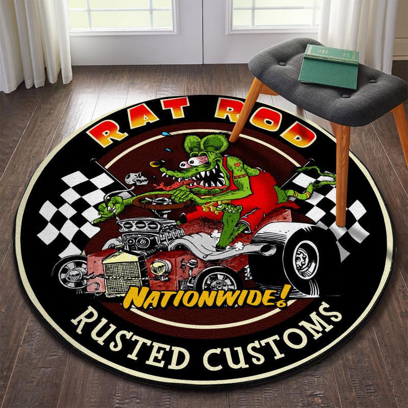 Rat Rod Rusted Customs Round Rug Carpet Bedroom Livingroom Home Decor