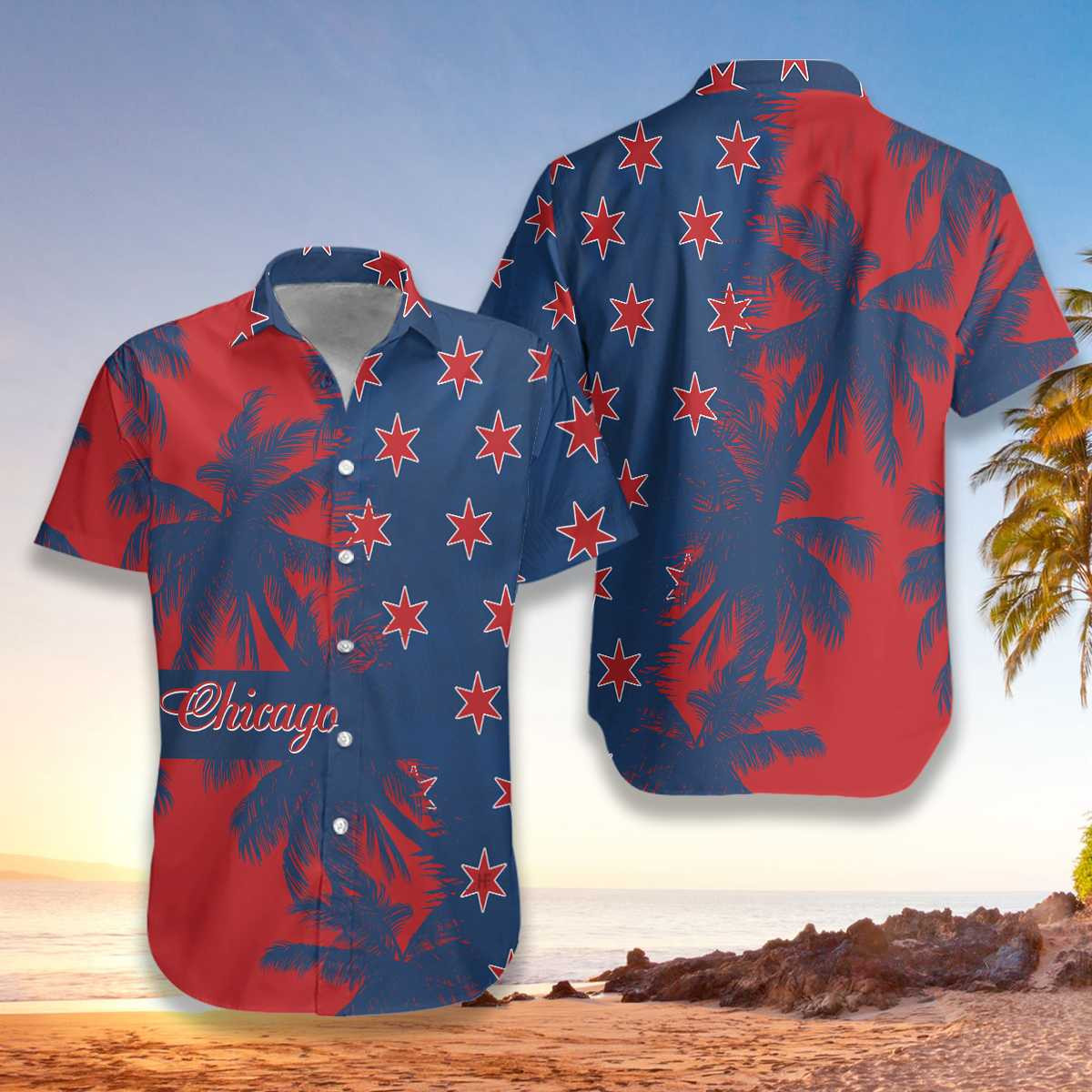 Red & Blue Chicago Hawaiian Shirt