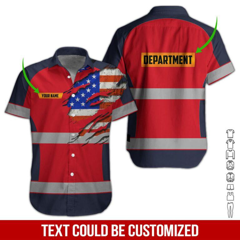 Red American Workwear Style Personalized Hawaiian Shirt