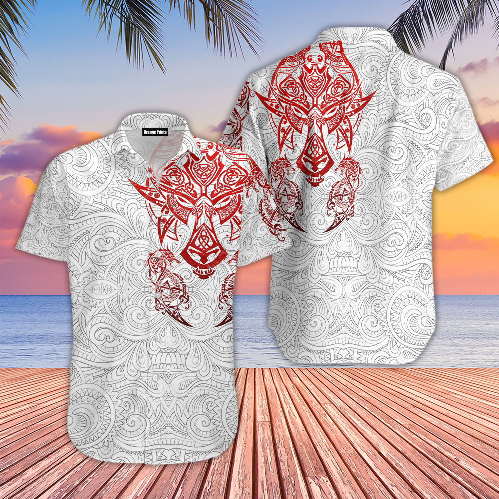 Red And White Viking Tattoo Dragon Hawaiian Shirt
