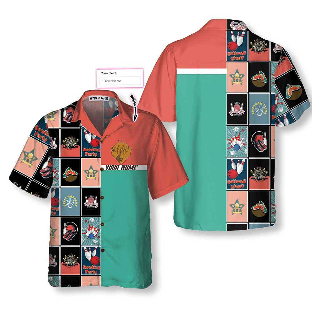 Red Blue Vintage Bowling Personalized Hawaiian Shirt