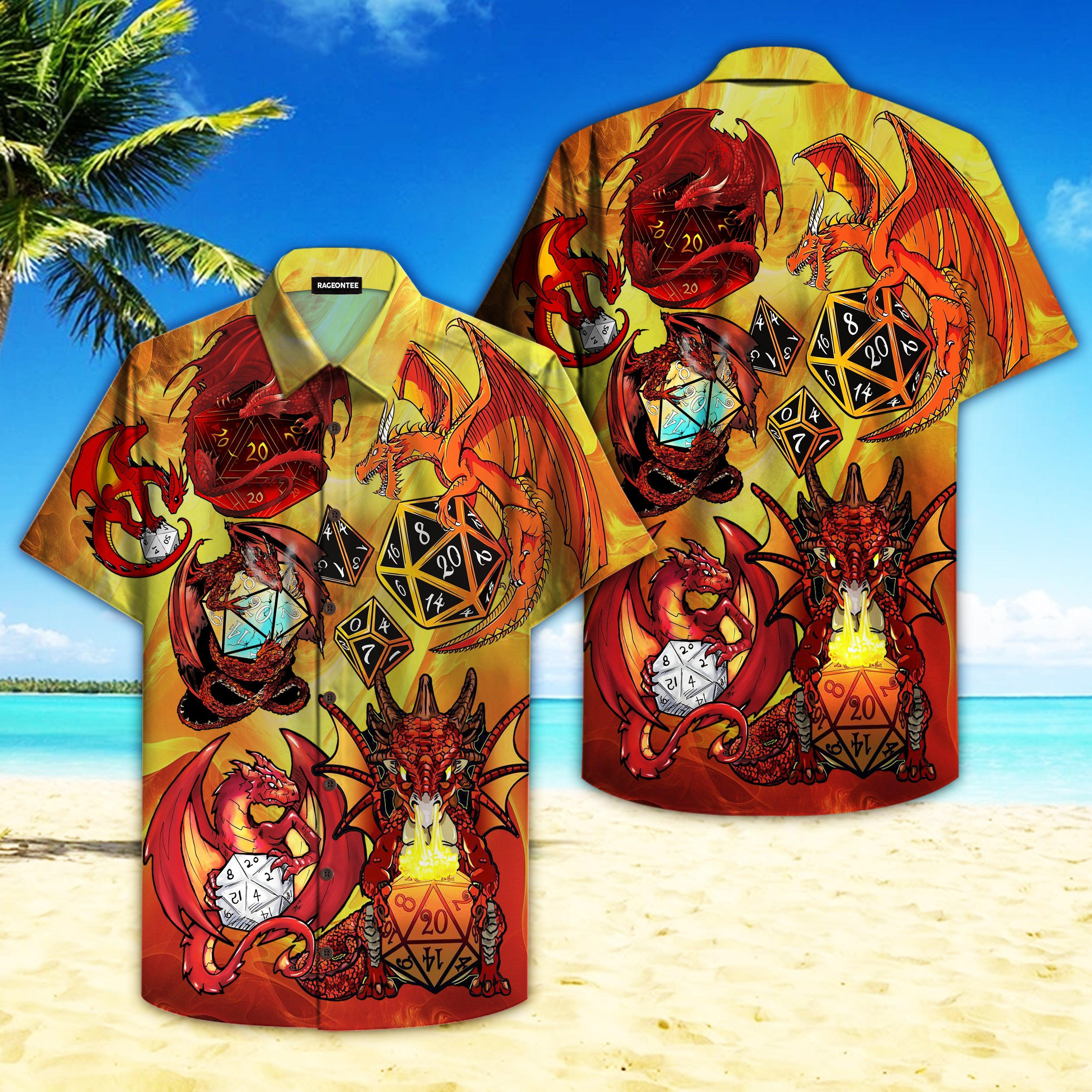 Red Dragon And Dice Hawaiian Shirt